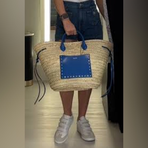 Isabel Marant - Large Raffia Cadix Tote - Blue Leather - Picture 7 of 7